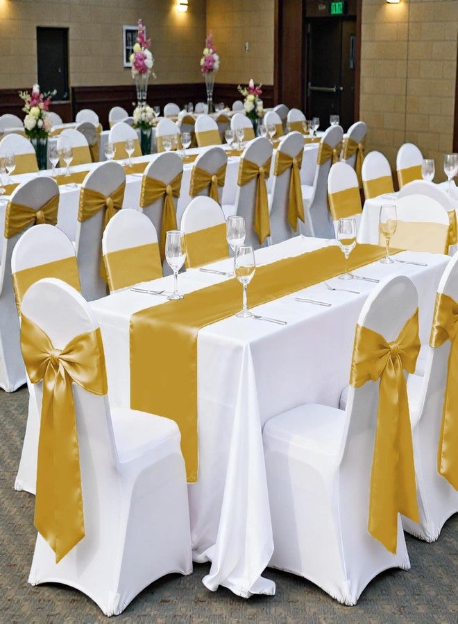 MDS Satin Table Runners 12 x 108 Inch Long, Charmeuse Sateen Silk Runners Wedding Reception Birthday Graduation Engagement Party Hotel Restaurant Banquet Decoration-Gold - Image 2
