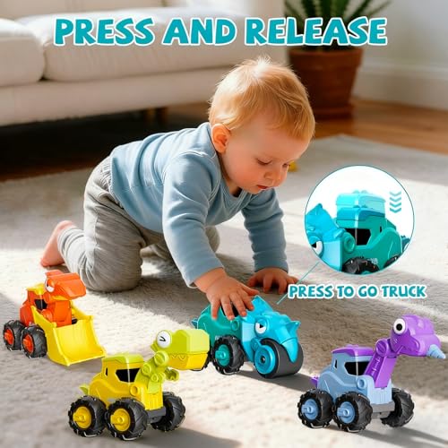 Snugzy Press to Go Car Toys for Toddler 134 PCS Push Go Dinosaur Racing Car SetInfant Playing Vehicle for 1218 Months Birthday Christmas Easter Gift for Boys Girls - Image 5