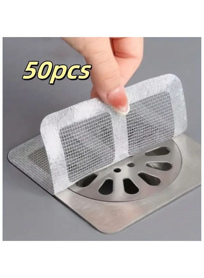 White Shower Drain Hair Collector 50pcs Mesh Filter Sticker Anti Clogging Sink Cover - Image 1