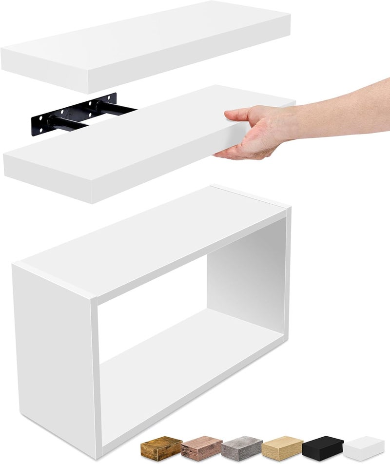 Sorbus Floating Shelves for Wall Set of 3 - Bathroom Shelves for Wall Storage, Over Toilet, Bedroom, Farmhouse, Decor - 2 Floating Shelves with Invisible Brackets & 1 Rectangular Box - Image 1
