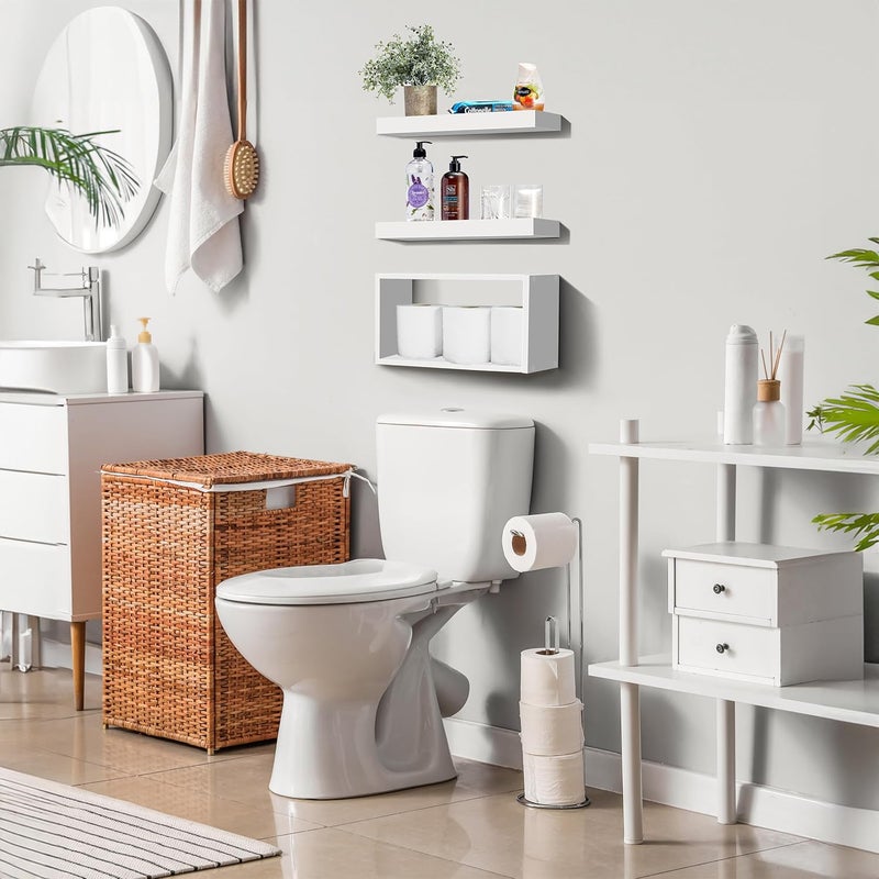 Sorbus Floating Shelves for Wall Set of 3 - Bathroom Shelves for Wall Storage, Over Toilet, Bedroom, Farmhouse, Decor - 2 Floating Shelves with Invisible Brackets & 1 Rectangular Box - Image 2