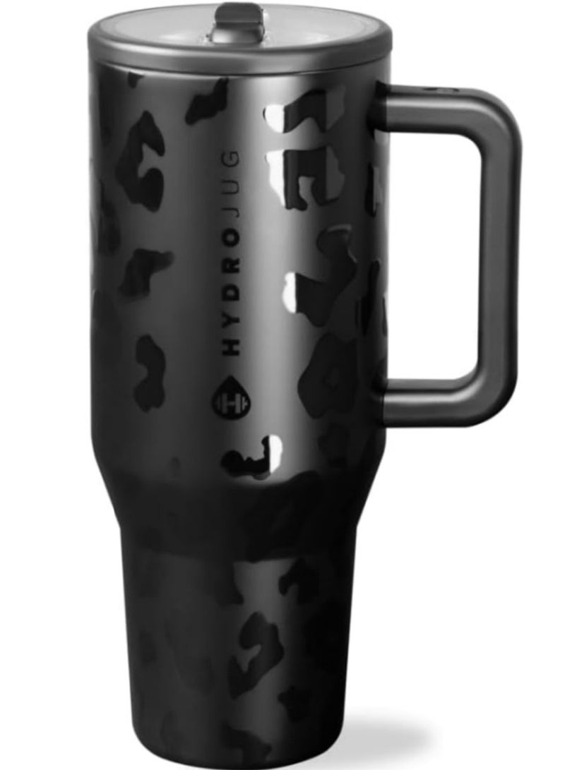 HydroJug Traveler - 40 oz Water Bottle with Handle & Flip Straw - Fits in Cup Holder, Leak Resistant Tumbler-Reusable Insulated Stainless Steel & Rubber Base - Gifts for Women & Men
