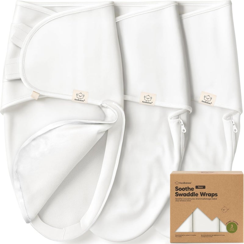 KeaBabies Newborn Swaddles with Zippers - 3-Pack Baby Swaddle Sleep Sacks 0-3 Months, Infant, Baby Girls, Boys, Soft & Durable Sleep Sack Newborn,Easy Diaper Change Swaddling Blanket(Soft White, OS) - Image 1