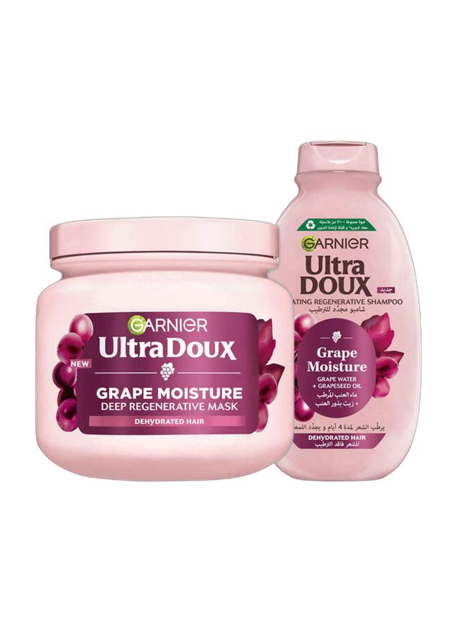 garnier Ultra Doux Grape Moisture - Hydrating Regenerative Mask for Dehydrated Hair - 340ml & Ultra Doux Grape Moisture - Hydrating Regenerative Shampoo for Dehydrated Hair - 400ml Bundle - Image 1