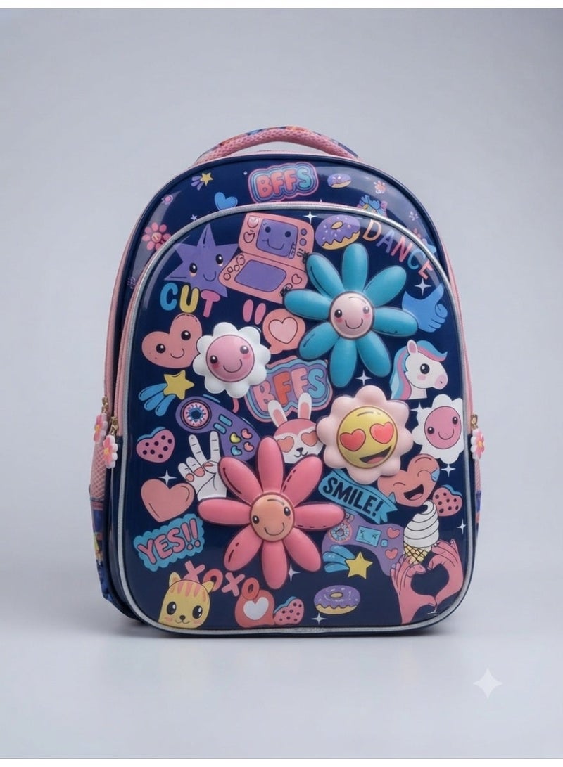 girls school backpack bag with 3D floral print,36x30x20 cm - Image 1