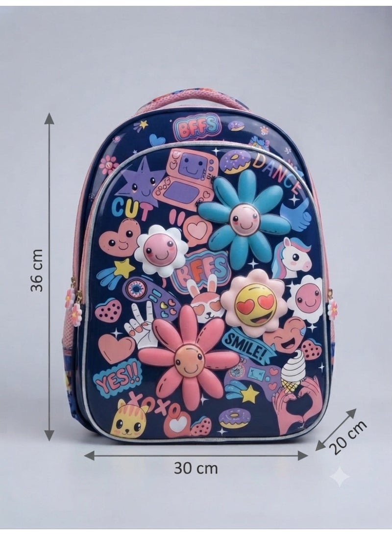 girls school backpack bag with 3D floral print,36x30x20 cm - Image 4