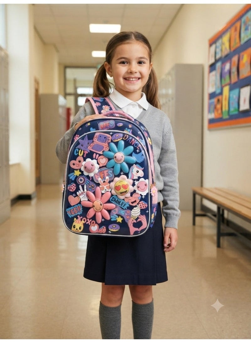 girls school backpack bag with 3D floral print,36x30x20 cm - Image 3