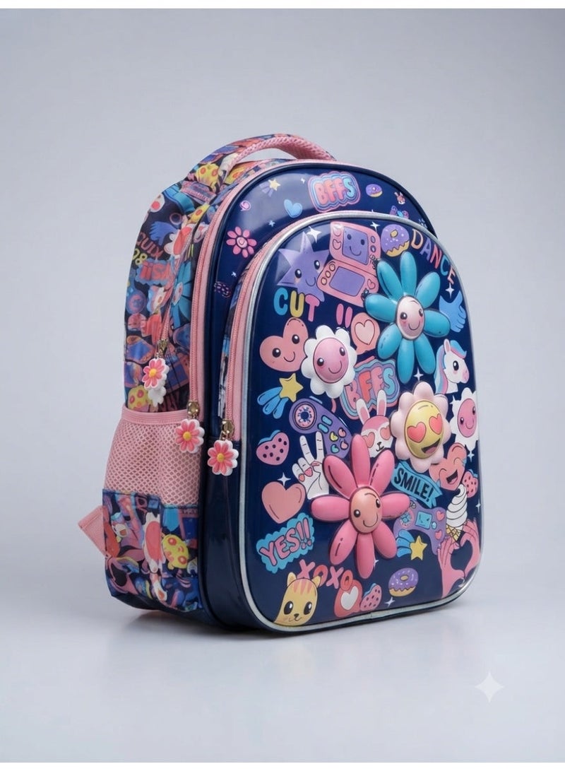 girls school backpack bag with 3D floral print,36x30x20 cm - Image 2