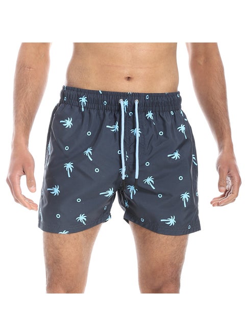 Elastic Waist with Drawstring Swim Shorts - Shades of Blue