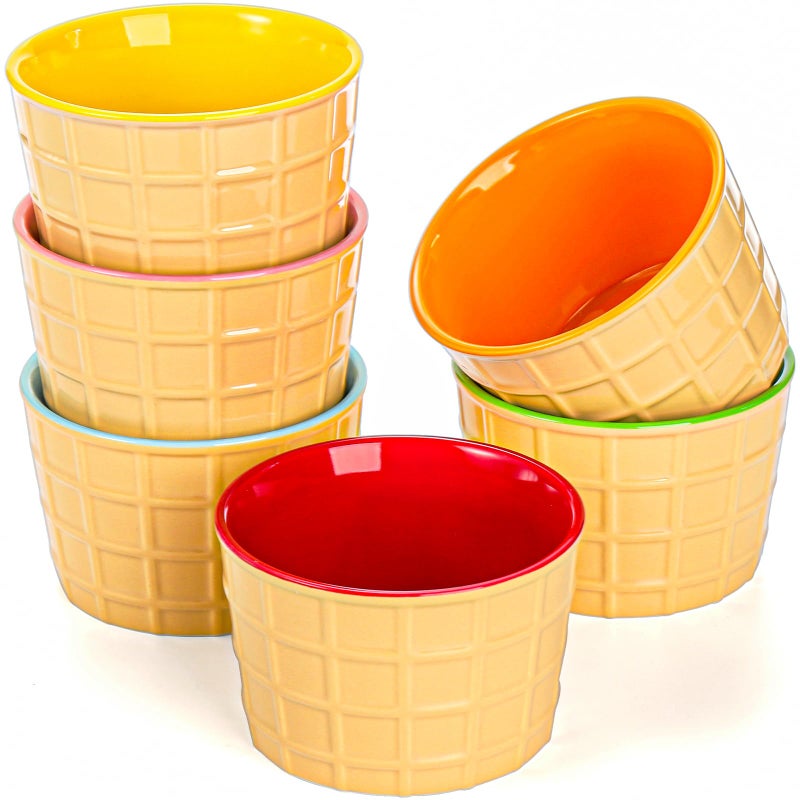 Elsjoy Set of 6 Ceramic Ice Cream Cups 9 Oz Porcelain Dessert Bowl Reusable Sundae Cups Mini Ice Cream Bowls for Pudding Yogurt Souffle