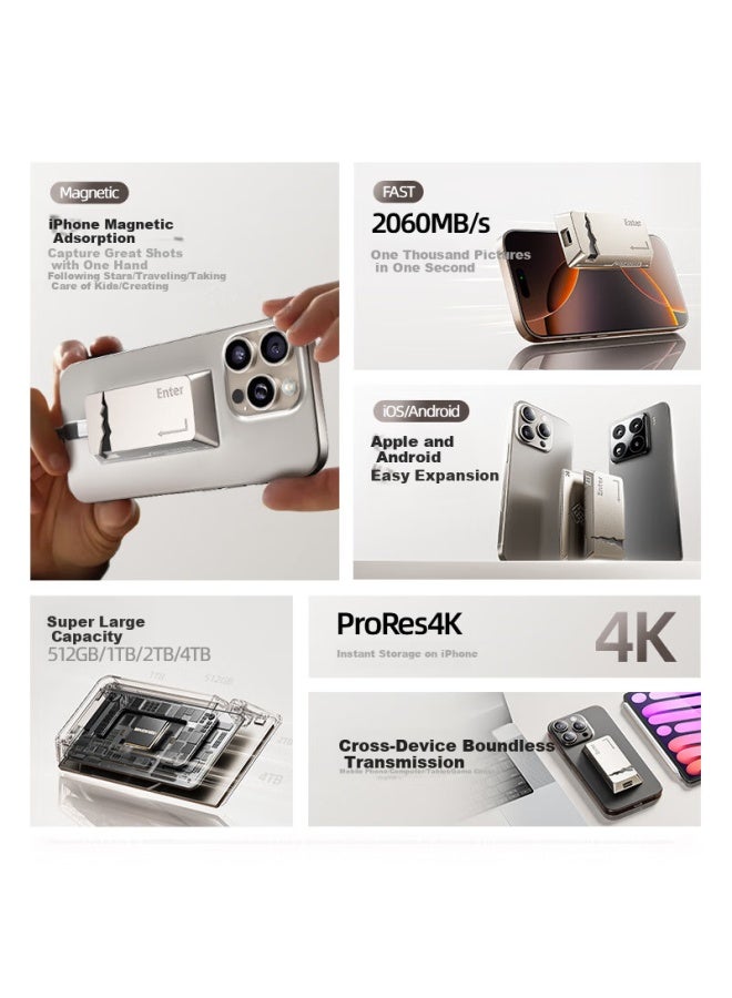 Move Speed 4tb Portable Solid State Drive Ssd Mobile Hard Drive With Magnetic Adsorption, Directly Compatible With Iphone 16 Pro Max, Apple Phone, Read Speed Up To 2060mb/s