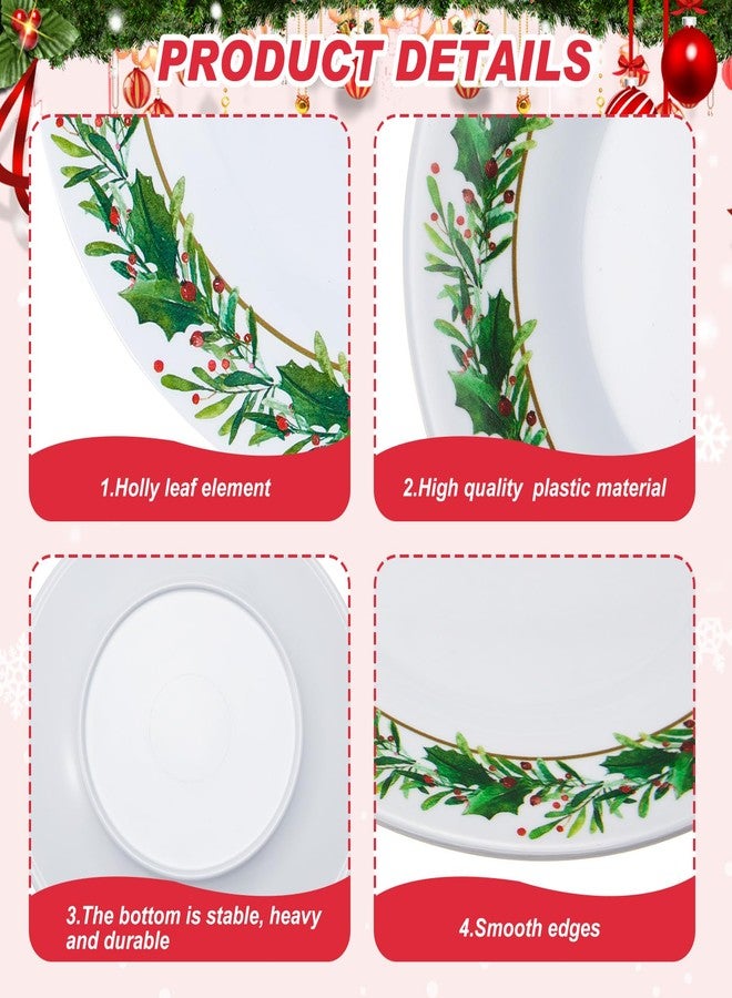 Layhit 10 Pcs Christmas Holly Melamine Dinner Plates - Holly Plates Holiday Dinnerware Party Dishes for Home Kitchen Picnic Party Event Supplies(8 Inch) - Image 3
