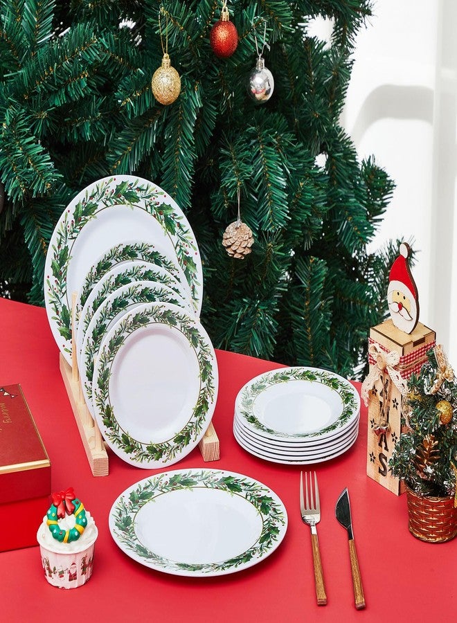 Layhit 10 Pcs Christmas Holly Melamine Dinner Plates - Holly Plates Holiday Dinnerware Party Dishes for Home Kitchen Picnic Party Event Supplies(8 Inch) - Image 5
