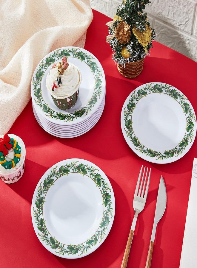 Layhit 10 Pcs Christmas Holly Melamine Dinner Plates - Holly Plates Holiday Dinnerware Party Dishes for Home Kitchen Picnic Party Event Supplies(8 Inch) - Image 4