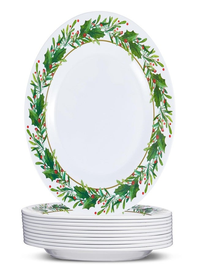 Layhit 10 Pcs Christmas Holly Melamine Dinner Plates - Holly Plates Holiday Dinnerware Party Dishes for Home Kitchen Picnic Party Event Supplies(8 Inch) - Image 1