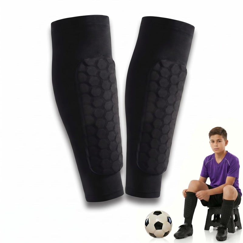 FAQUSA Soccer Shin Guards Shin Pads for Kids Youth Adult Ski Shin Guards Calf Compression Sleeve with Honeycomb Pads Lightweight Calf Protective Gear for Football Soccer Black Medium - Image 2