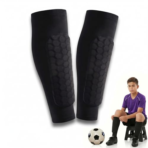 FAQUSA Soccer Shin Guards Shin Pads for Kids Youth Adult Ski Shin Guards Calf Compression Sleeve with Honeycomb Pads Lightweight Calf Protective Gear for Football Soccer Black Medium - Image 1