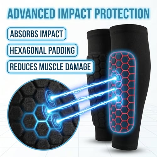 FAQUSA Soccer Shin Guards Shin Pads for Kids Youth Adult Ski Shin Guards Calf Compression Sleeve with Honeycomb Pads Lightweight Calf Protective Gear for Football Soccer Black Medium - Image 3
