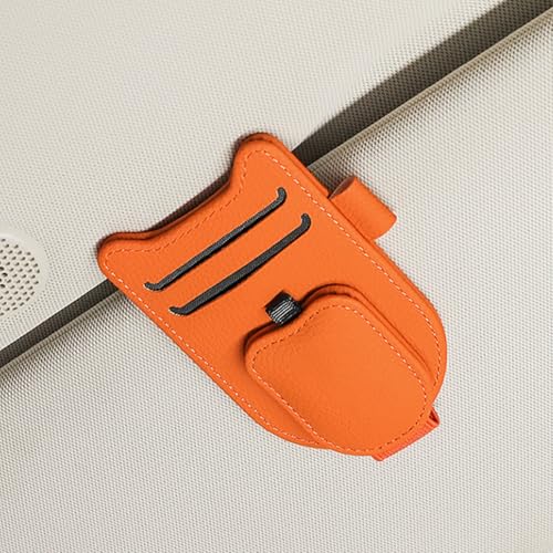 fccairms Sunglasses Holder for Car Visor Magnetic Leather Glasses Eyeglass Clip With Ticket and Pen Clip Orange - Image 1