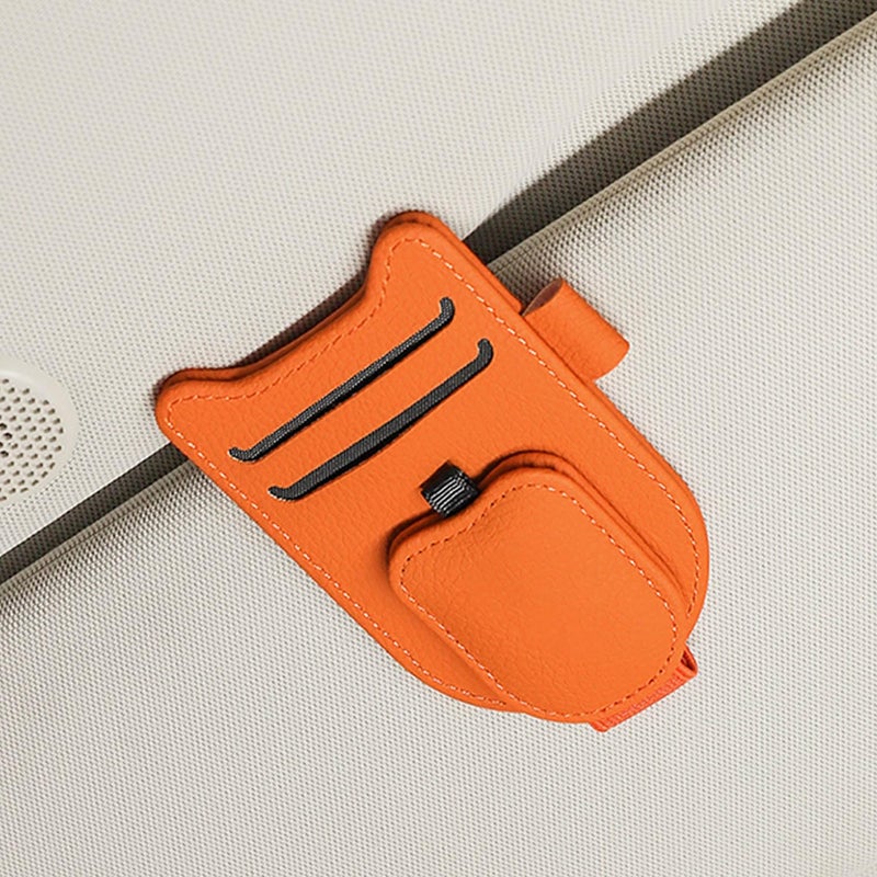 fccairms Sunglasses Holder for Car Visor Magnetic Leather Glasses Eyeglass Clip With Ticket and Pen Clip Orange - Image 3