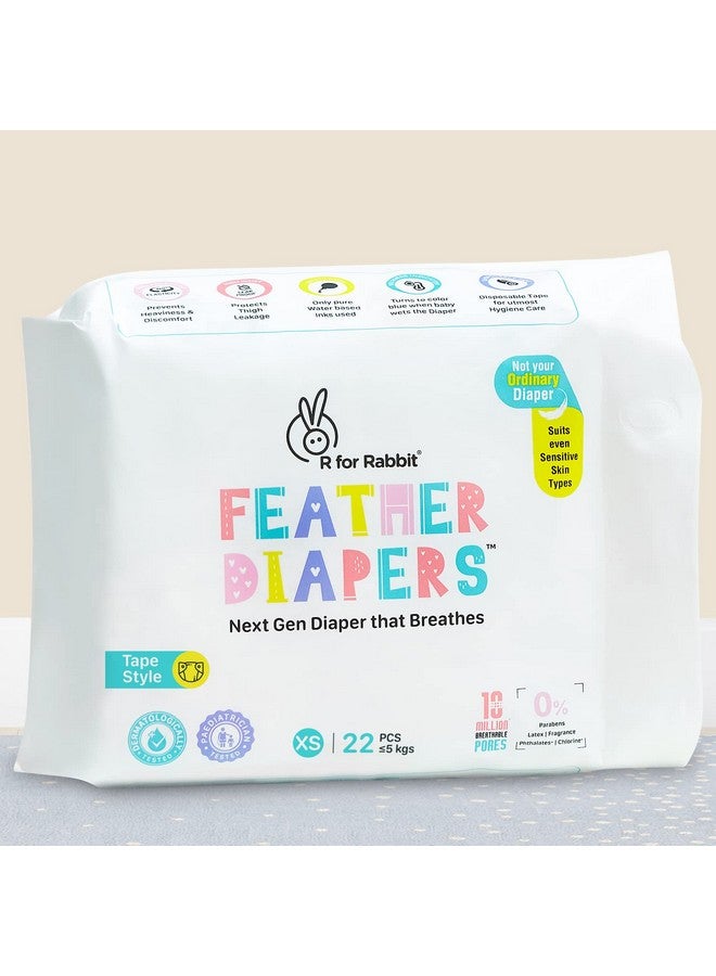 R for Rabbit Xs New Born Premium Feather Diaper Nb Taped Size For Baby 0 To 5 Kgs (22 Pack Offer)