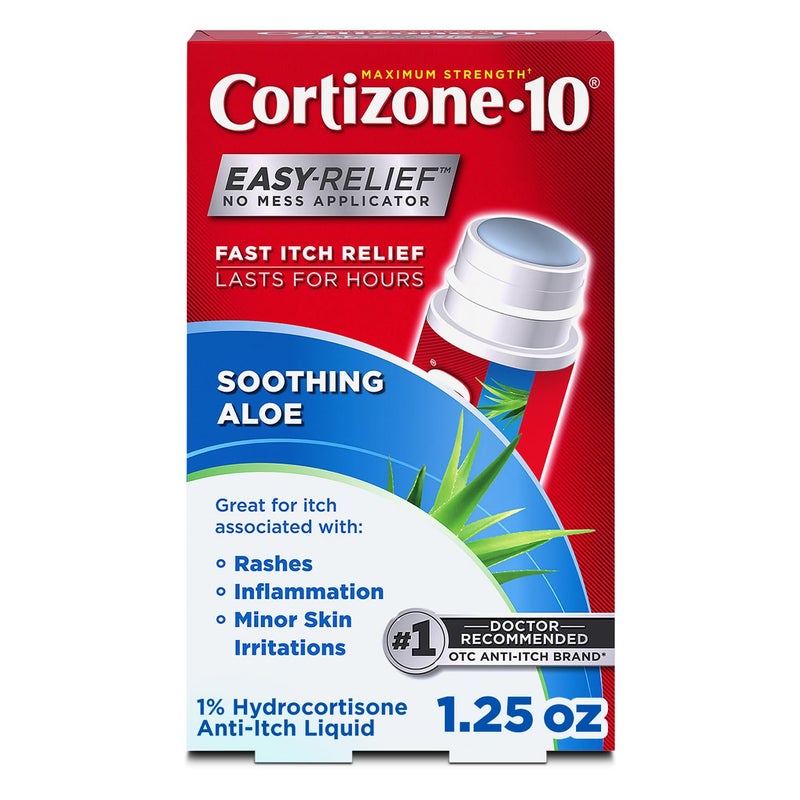 Cortizone 10 Cortizone-10 Maximum Strength Soothing Aloe Itch Relief No Mess Applicator, 1% Hydrocortisone, Fast-Acting, Anti-Itch Liquid for Bug Bites, Rash, Eczema, Psoriasis, 1.25 fl oz (Pack of 6) - Image 1