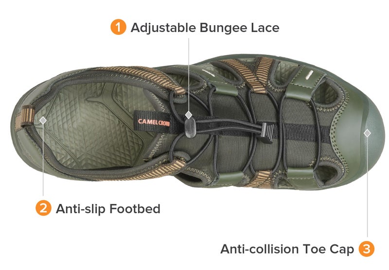 CAMEL CROWN Men's Waterproof Hiking Sandals Closed Toe Water Sandals Athletic Sport Sandals Summer Sandal Beach sandals for Outdoor Green 7 - Image 3