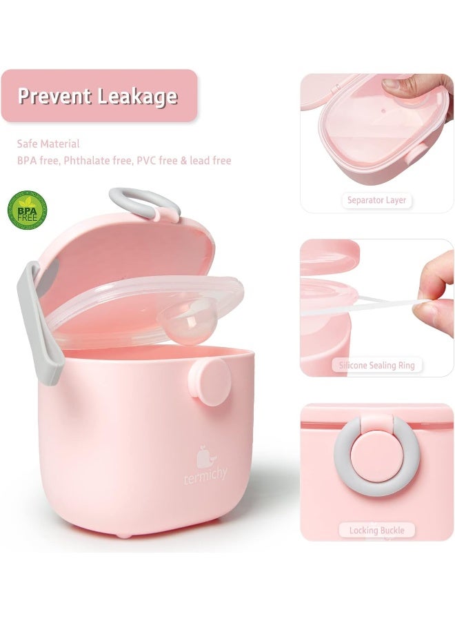 Termichy Baby Formula Dispenser, Portable Milk Powder Dispenser Container with Carry Handle and Scoop for Travel Outdoor Activities with Baby Infant, 8.8OZ, 0.55LB, 250g (Pink) - Image 3