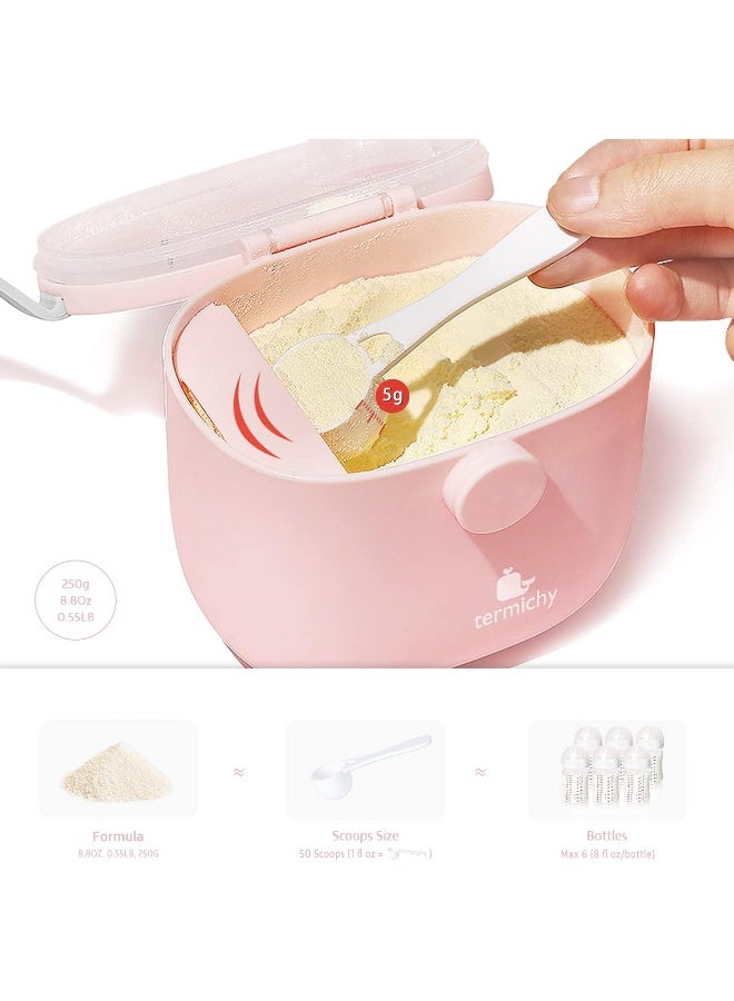 Termichy Baby Formula Dispenser, Portable Milk Powder Dispenser Container with Carry Handle and Scoop for Travel Outdoor Activities with Baby Infant, 8.8OZ, 0.55LB, 250g (Pink) - Image 2