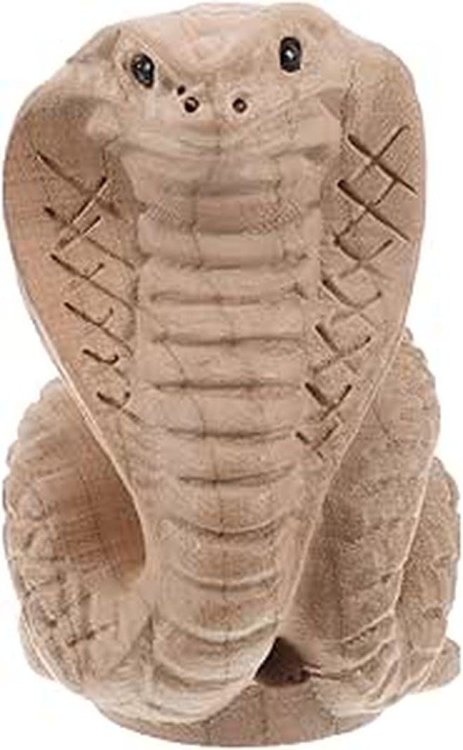 Hand Carved Wooden Snake Statue Chinese Zodiac Animal Figurine Home Decor - Image 1