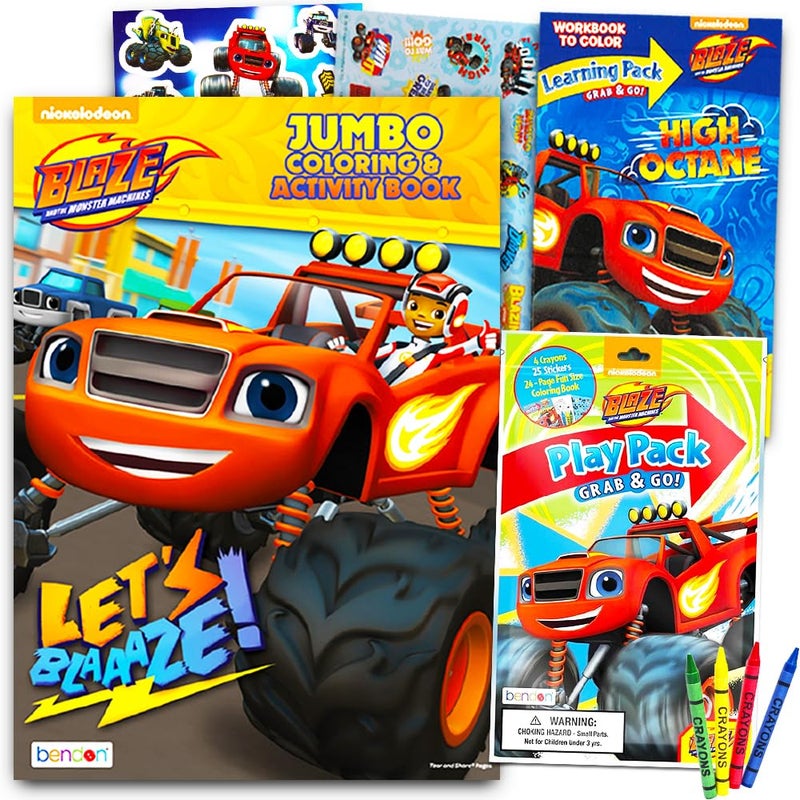 Blaze and The Monster Machines Coloring and Activity Book with Mini Cars Coloring Book with Stickers (Blaze Party Supplies) - Image 1