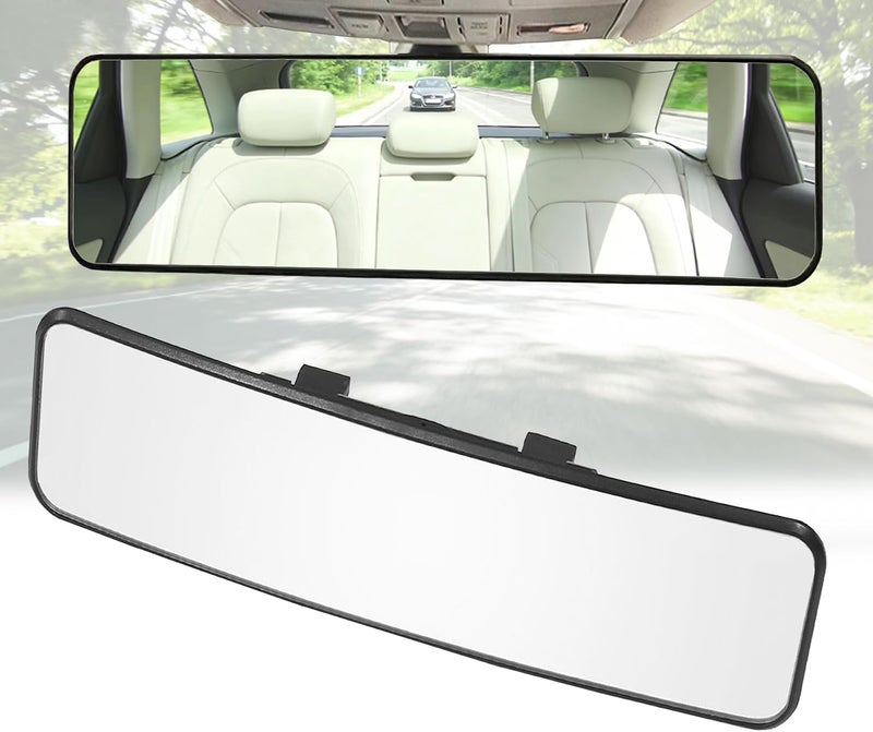 Kitbest Rear View Mirror, Universal Car Interior Rearview Mirror Clip On Panoramic Rearview Mirror – Wide Angle – Convex – For Cars, SUV, Trucks (11.4” L x 2.9” H) - Image 1