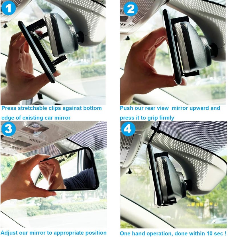 Kitbest Rear View Mirror, Universal Car Interior Rearview Mirror Clip On Panoramic Rearview Mirror – Wide Angle – Convex – For Cars, SUV, Trucks (11.4” L x 2.9” H) - Image 3