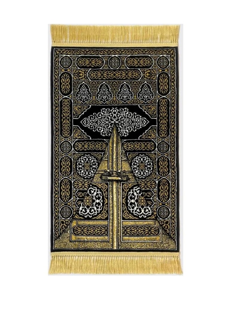 متجر سلام - سجادة صلاة بتصميم باب الكعبة أسود/ذهبي 70x110سم - Image 1