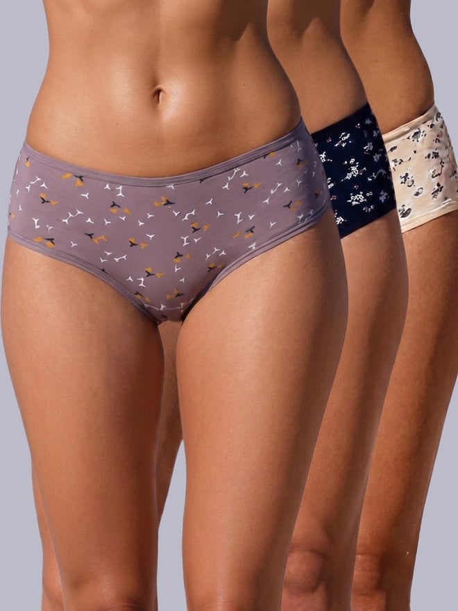 Eden Pack of 3 - Cotton Printed Full Coverage Hipster Briefs - Image 1