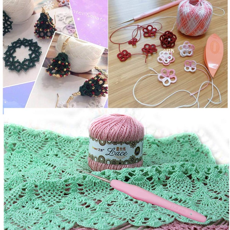 Lewhoo 15 Crochet Thread Balls & 10 Lace Crochet Hooks with Storage Bag, 100% Cotton Thread with 2 Tatting Shutters Tools - Image 5