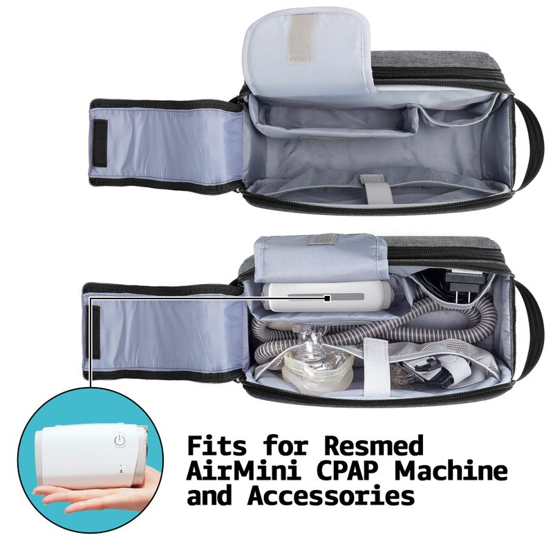 CURMIO حقيبة سفر CURMIO لجهاز CPAP متوافقة مع جهاز ResMed AirMini، حقيبة تخزين محمولة لملحقات CPAP، رمادي (حقيبة فارغة فقط، براءة اختراع قيد الانتظار) - Image 2