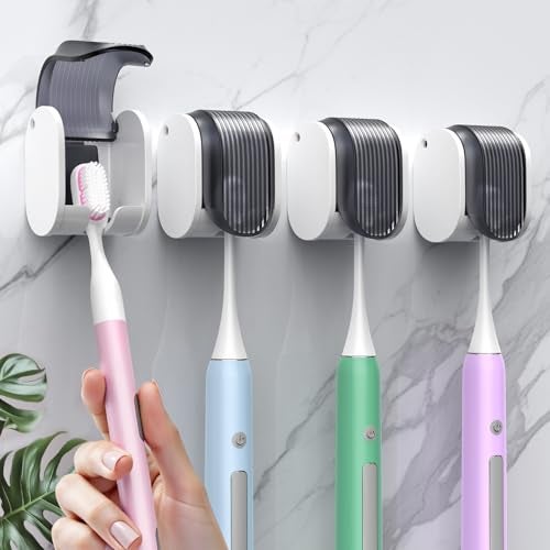 LUWUIDEN 2 Pcs Toothbrush Holders Wall Mounted, Single Slot Design, Shower Self Adhesive Wall Mounted Toothbrush Holder with Cover, Waterproof and Dustproof, Suitable for Bathroom, Family, Travel (Transparent) - Image 1