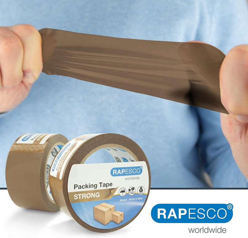 رابيسكو Rapesco 1743 حزمة أعمال: 48 لفة شريط تغليف قوي، 50 مم × 60 م، بني - Image 3
