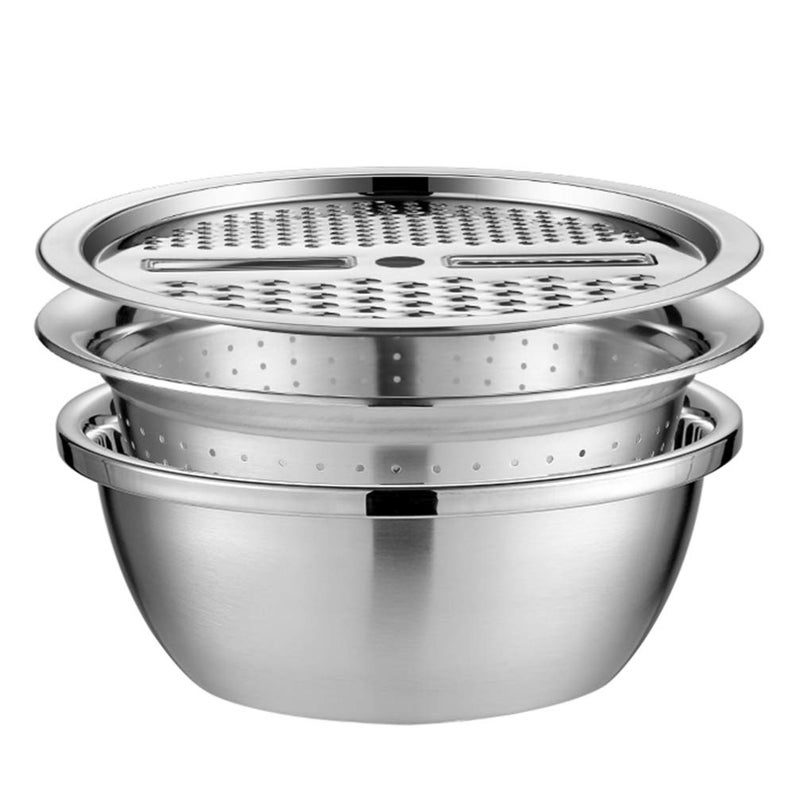 OSALADI Grains Washing Bowl 3 in 1 Stainless Steel Grater Vegetable Fruit Drain Basket Vegetable Cutter Slicer Basket Water Filter Bowl for Home and Kitchen Random Style Vegetable Strainer Bowl - Image 1