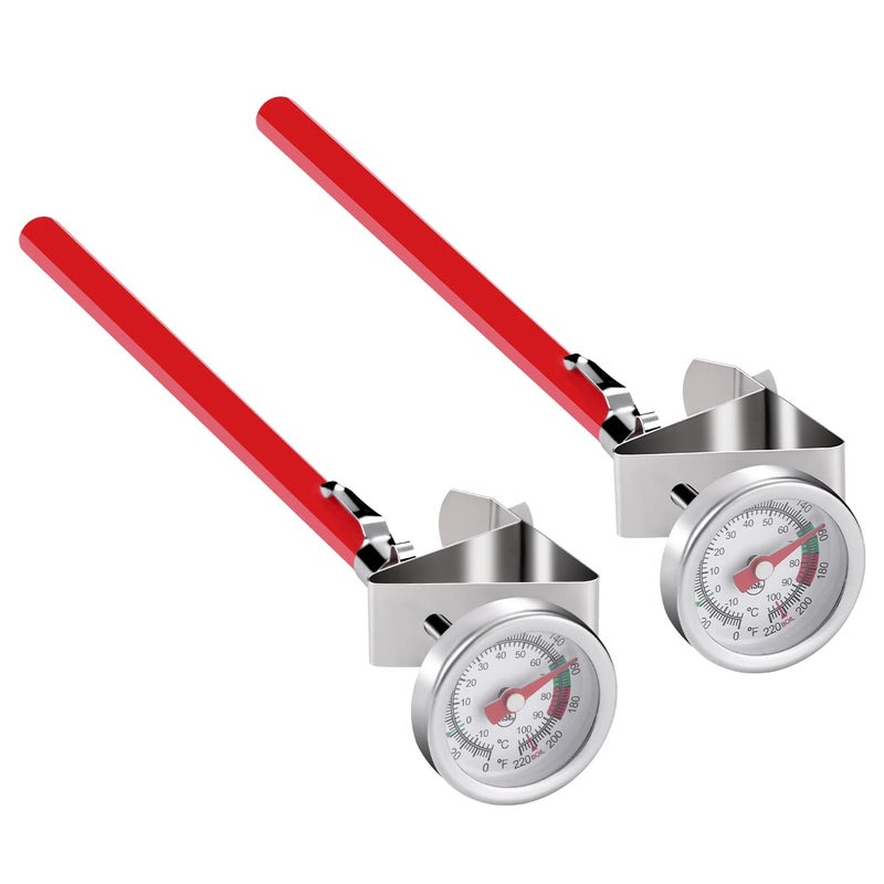 efengcook 2 Pack Instant Read Pocket Milk Frothing Thermometer with1 inch Dial 5 inch Probe Clip,Best Instant Read Food for The Coffee Drinks,Chocolate Milk Foam (Color Dial) - Image 1