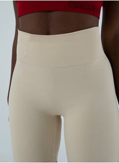 Bernessi Turkiye Nylon Sports Leggings for Women High Waisted Ladies Workout Running Fitness Yoga Gym Pants with Tummy Control Textured Beige Vanilla  - Image 2