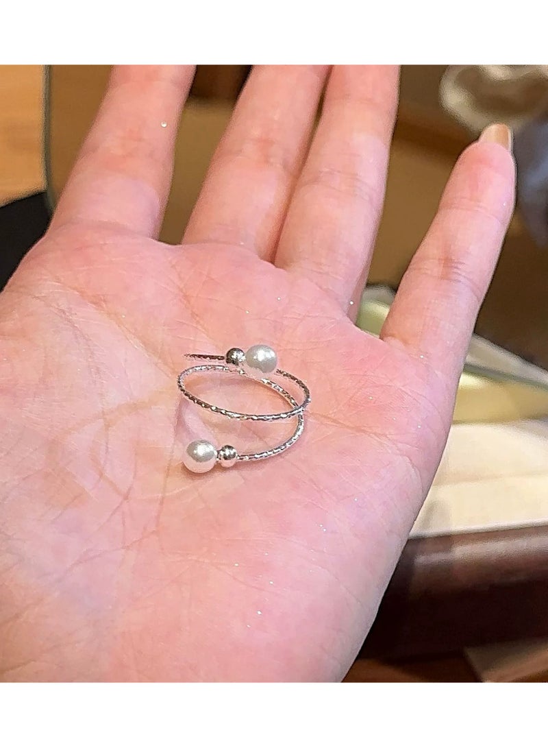 Goolsky خاتم مفتوح قابل للتعديل متعدد الطبقات من اللؤلؤ للنساء - بيان أزياء فاخر صغير أنيق، مثالي لإصبع السبابة - Image 1