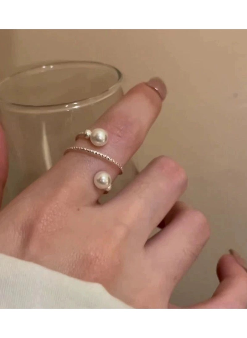 Goolsky خاتم مفتوح قابل للتعديل متعدد الطبقات من اللؤلؤ للنساء - بيان أزياء فاخر صغير أنيق، مثالي لإصبع السبابة - Image 3