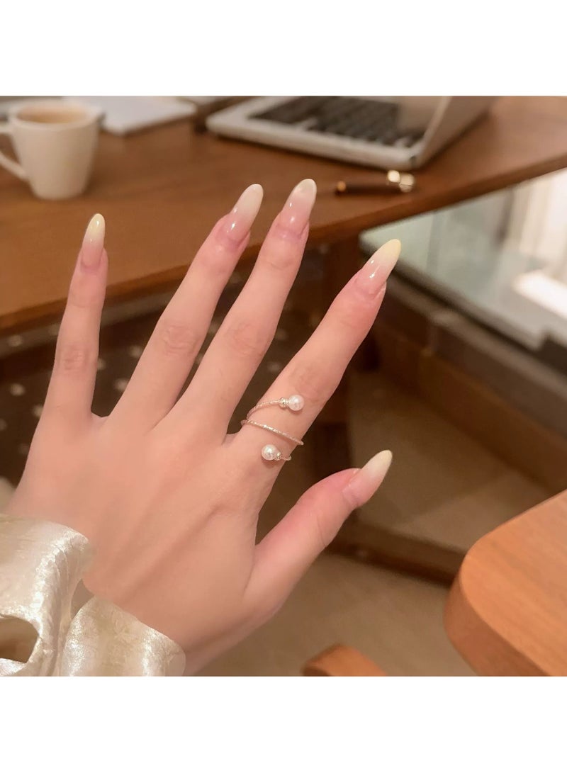 Goolsky خاتم مفتوح قابل للتعديل متعدد الطبقات من اللؤلؤ للنساء - بيان أزياء فاخر صغير أنيق، مثالي لإصبع السبابة - Image 4