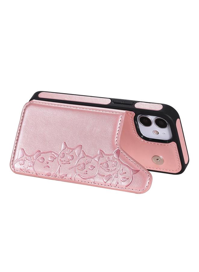 زبون جراب لهاتف iPhone 12 mini، جراب واقٍ بنقشة ست قطط مع حامل وفتحات للبطاقات وإطار للصور - Image 5