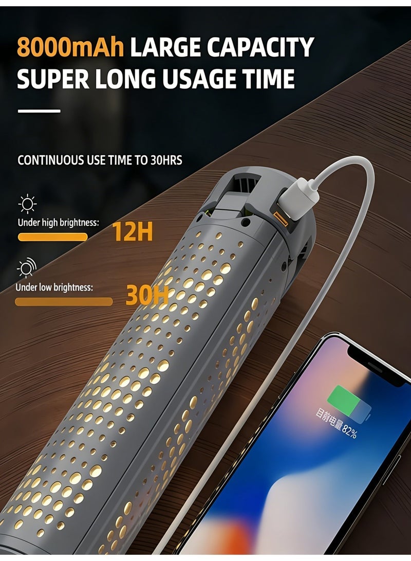 كلوزيلي مصباح تخييم وفانوس قابل للطي وقابل لإعادة الشحن، مصباح يدوي محمول، مصباح عمل، مصباح LED، بطارية 8000 مللي أمبير، 6 أوضاع إضاءة، مصباح خارجي متعدد الوظائف، قابل لتعديل شدة الإضاءة، مع حامل ثلاثي القوائم قابل للتعديل، مقاوم للماء بمعيار IP44، مناسب للتخييم والنزهات والشواء والسفر وحالات الطوارئ - Image 3