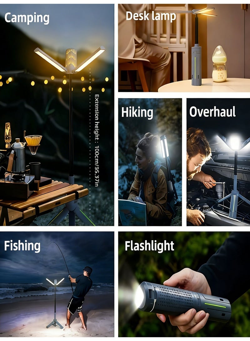 كلوزيلي مصباح تخييم وفانوس قابل للطي وقابل لإعادة الشحن، مصباح يدوي محمول، مصباح عمل، مصباح LED، بطارية 8000 مللي أمبير، 6 أوضاع إضاءة، مصباح خارجي متعدد الوظائف، قابل لتعديل شدة الإضاءة، مع حامل ثلاثي القوائم قابل للتعديل، مقاوم للماء بمعيار IP44، مناسب للتخييم والنزهات والشواء والسفر وحالات الطوارئ - Image 4