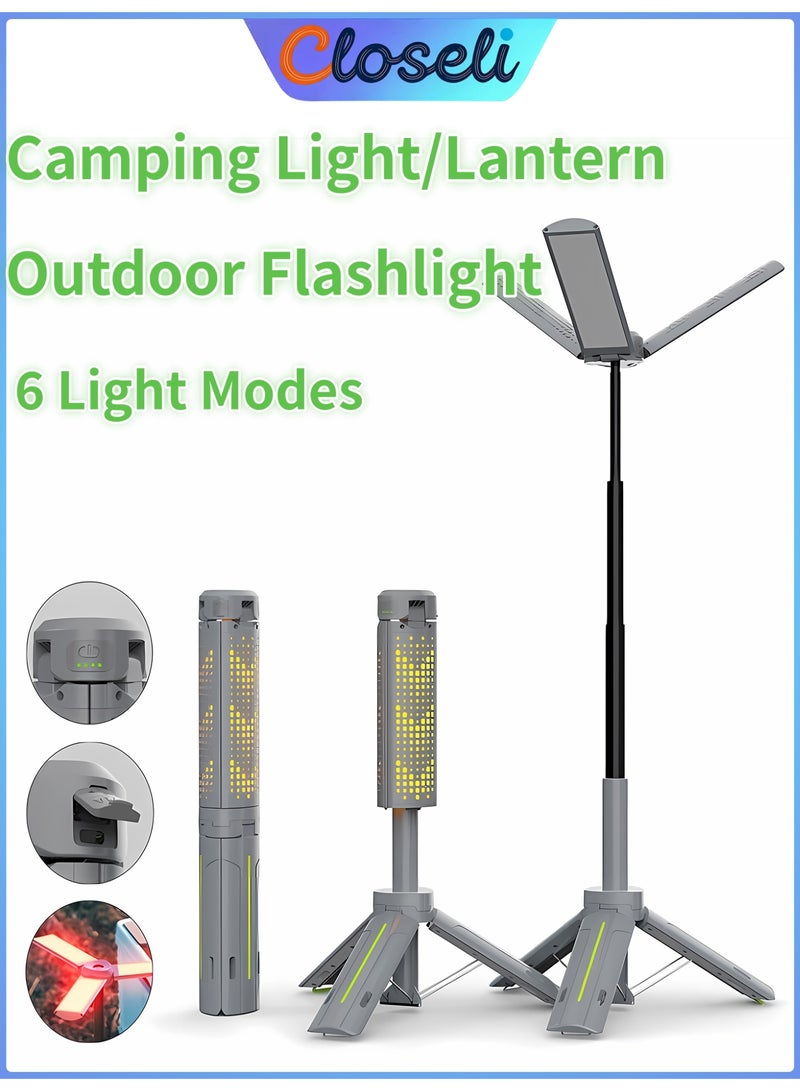 Closeli Rechargeable LED Camping Light & Lantern, Foldable Portable Outdoor Flashlight, Emergency Light with 8000mAh Power Bank, 6 Lighting Modes, Dimmable Outdoor Lighting, Adjustable Tripod Stand, IP44 Waterproof, Camping Essentials for Camping, Hiking, Fishing & Travel - Image 1