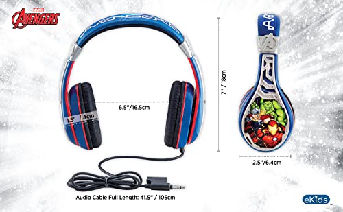 eKids Avengers Headphones for Kids, Wired Headphones for School, Home or Travel, Tangle Free Stereo Earphones with Volume Control, 3.5mm Jack, For Fans of Avengers Merchandise - Image 2